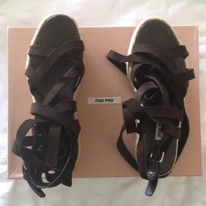 Miu Miu Suede Ankle Wrap Espadrilles